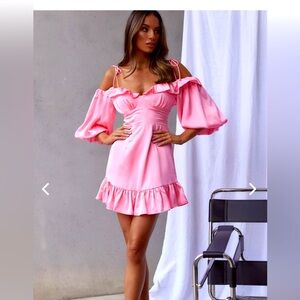 Hello Molly SWEETHEART NECKLINE BALLOON SLEEVE DRESS PINK size S